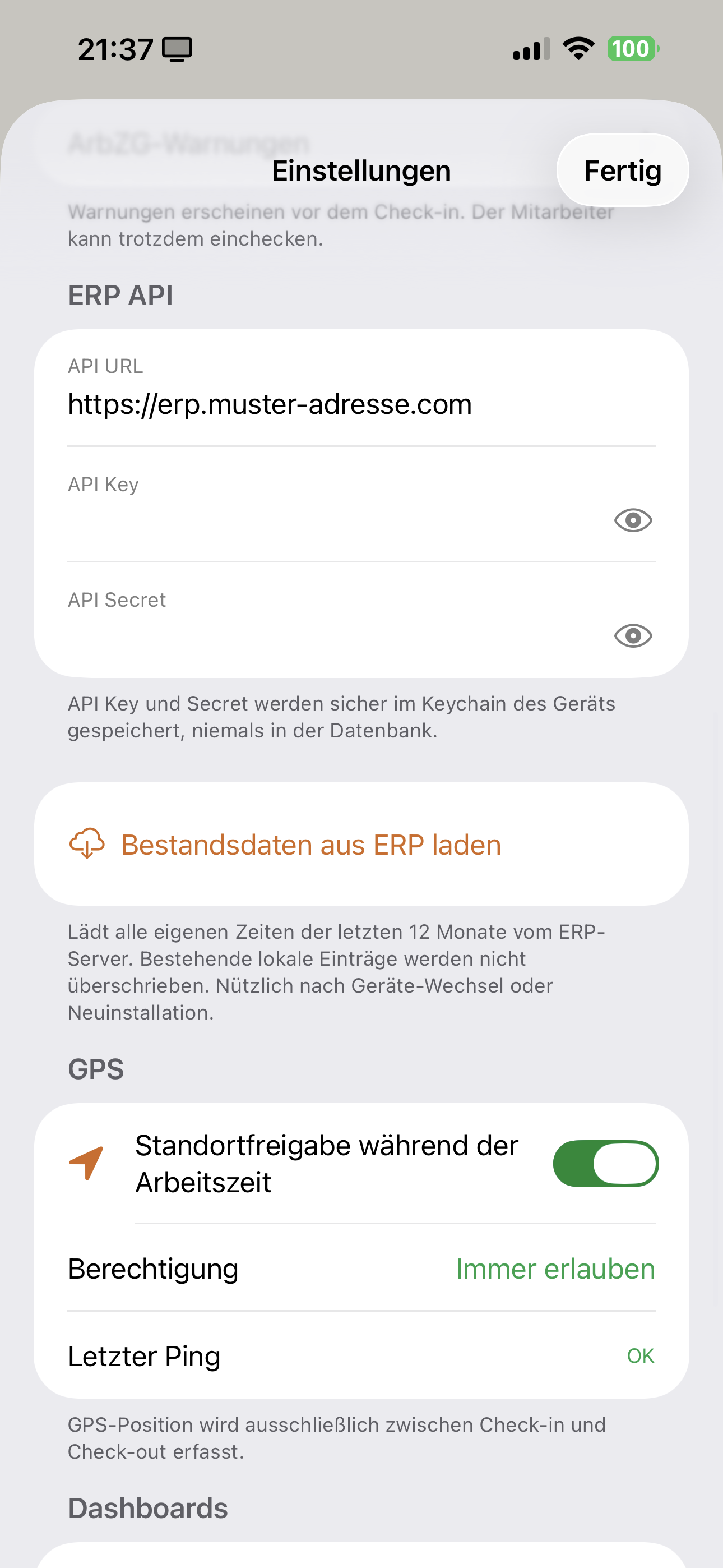 GPS und ERP-Settings