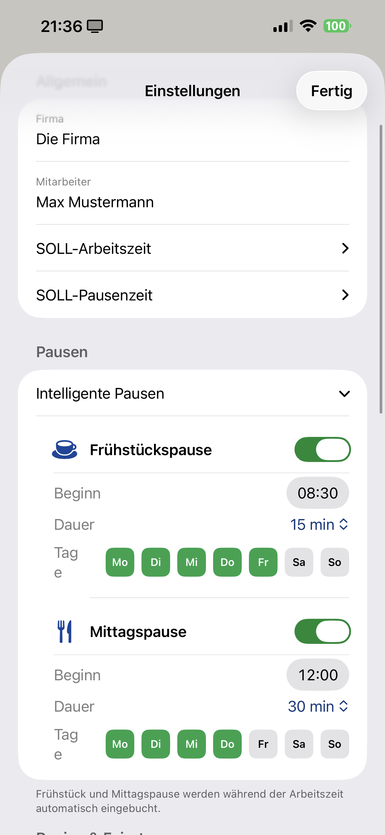Intelligente Pausen Frühstück und Mittag