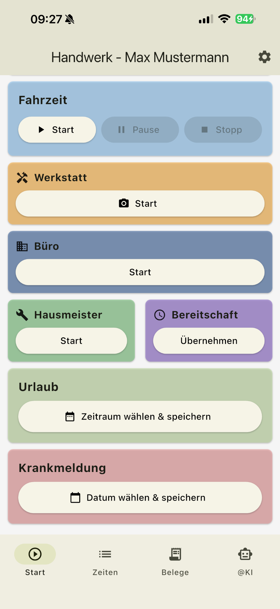 Zeitro Erfassungsarten