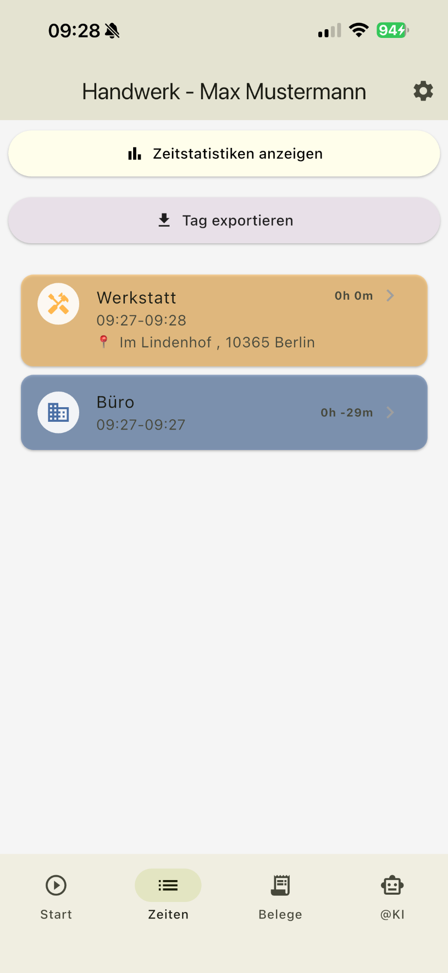 Zeitro Zeiten-Übersicht